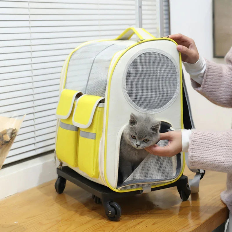 Haustier-Trolley-Tasche Katzen-Tasche Große Kapazität Tragbarer Atmungsaktiver Rucksack