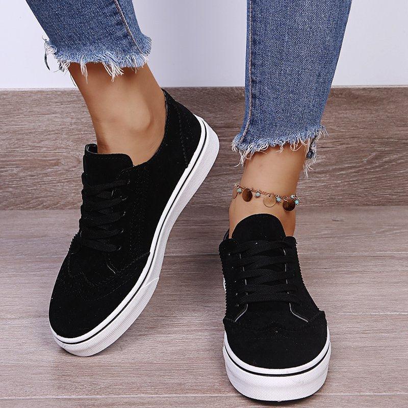 Damen-Schnürschuhe mit runder Zehenpartie und flachem Absatz