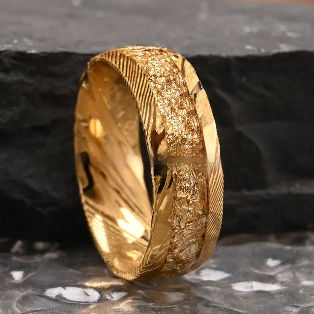 Mittel Inlay Gold Damaststahlring