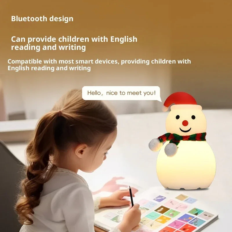 Lampe de Nuit Bonhomme de Neige de Noël Audio Bluetooth en Silicone Petite Lampe de Nuit