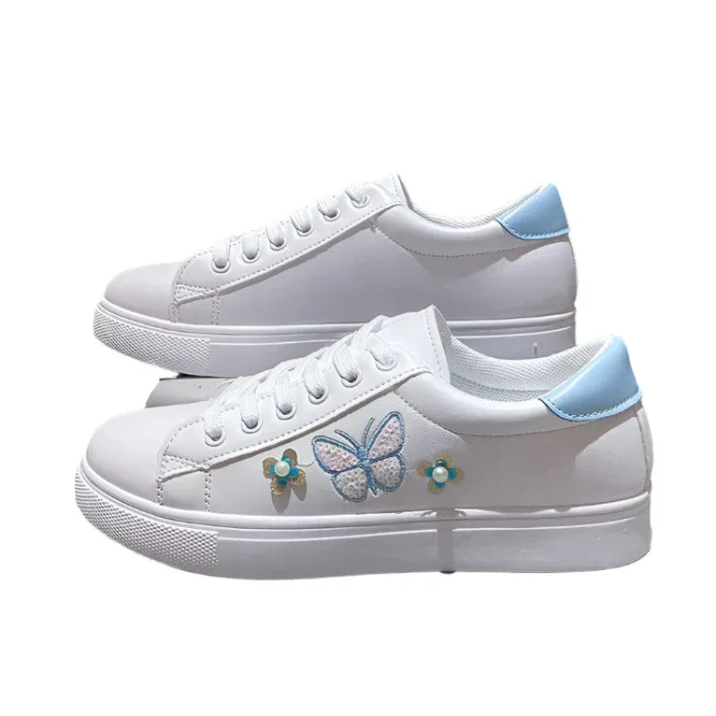 Damen Flache Low-Top Schmetterling-Sneaker