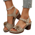 Damen Sandalen mit Blumenmuster, klobigem Absatz, Sommer, große Größen, Plateau