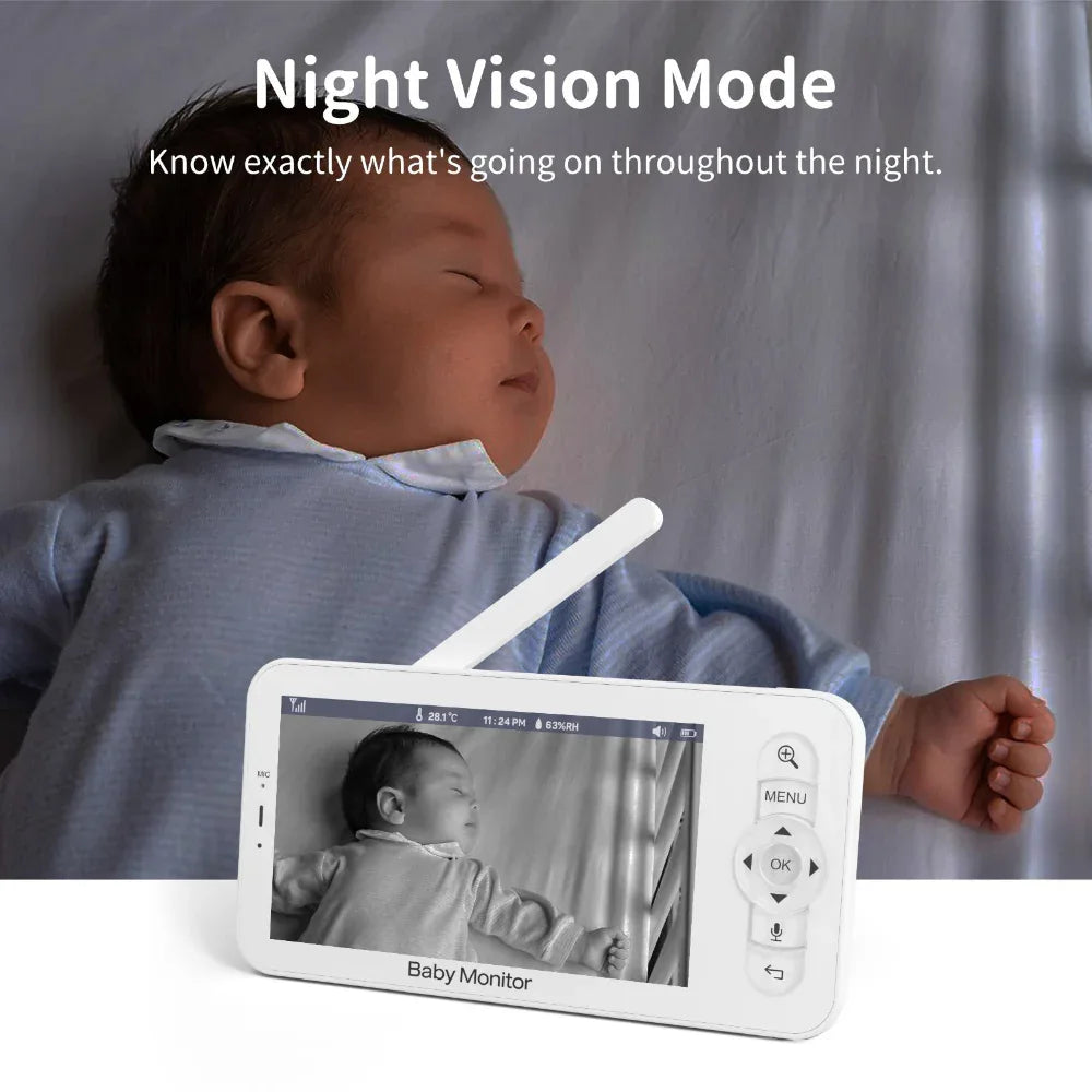 Moniteur Bébé Vision Nocturne Infrarouge 1080P avec Écran de 5 Pouces