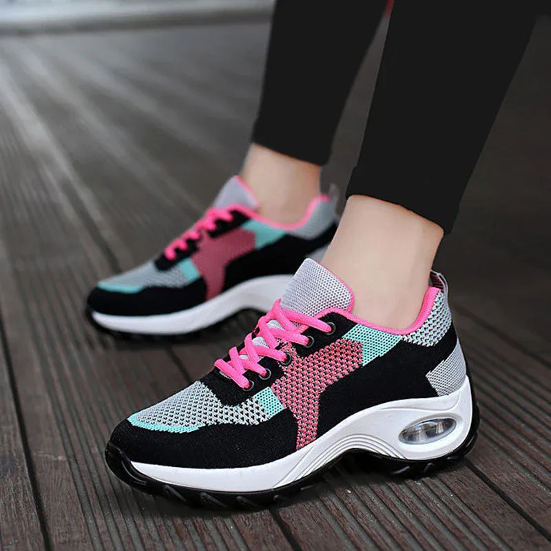 Chaussures de course pour femme, en PU avec semelle coussinée, confortables et respirantes