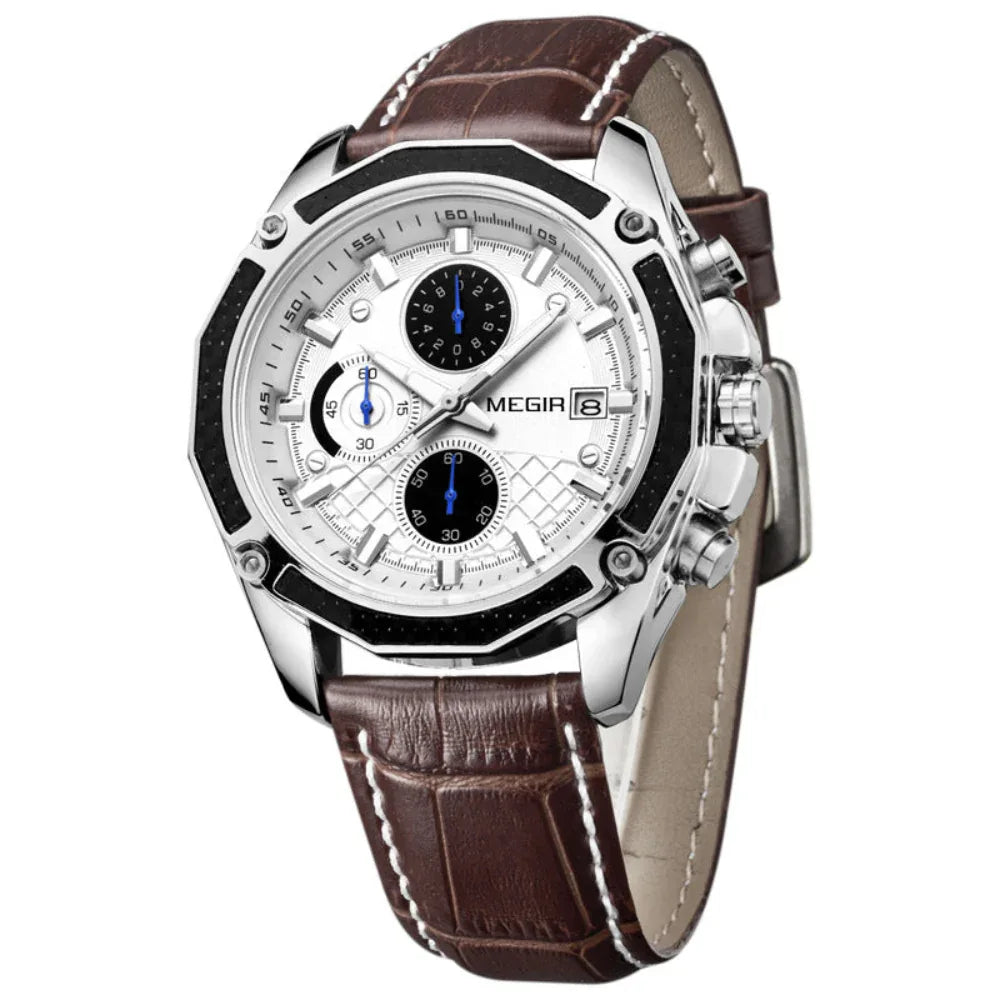 Herren-Multifunktions-Lederarmbanduhr