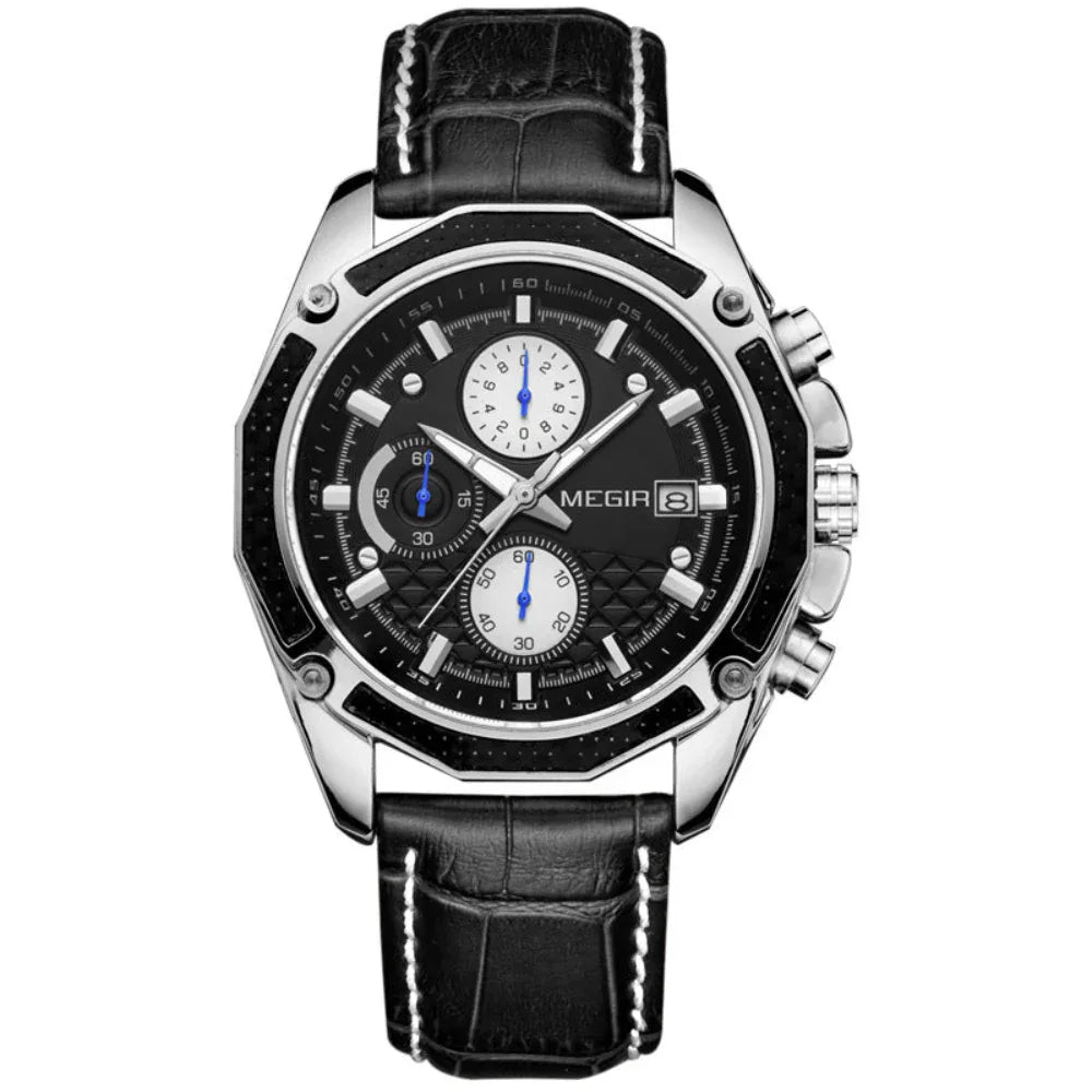 Herren-Multifunktions-Lederarmbanduhr
