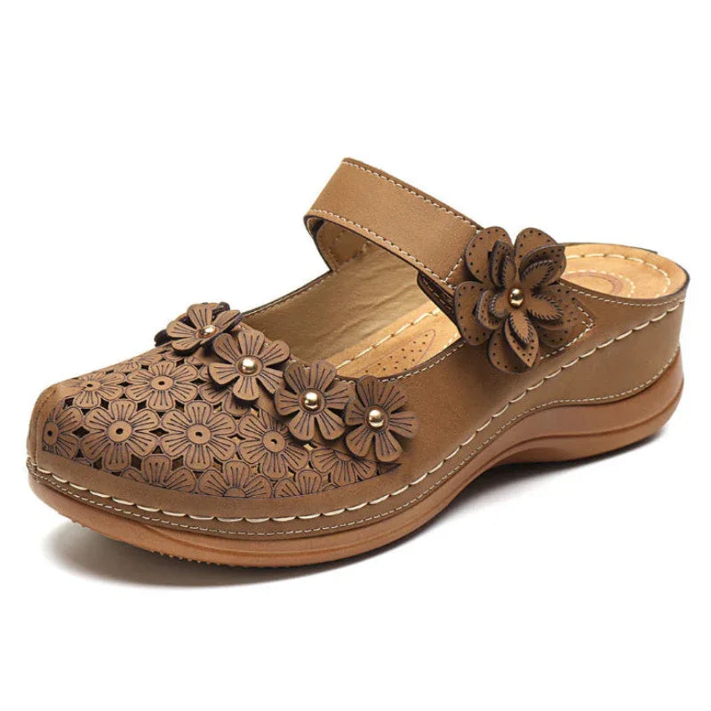 Chaussures d'été à fleurs vintage, sandales compensées pour femme