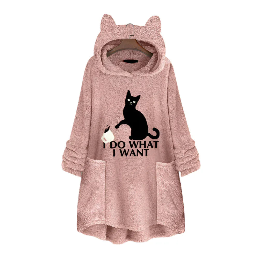 Damen Longpullover mit Katzenmotiv