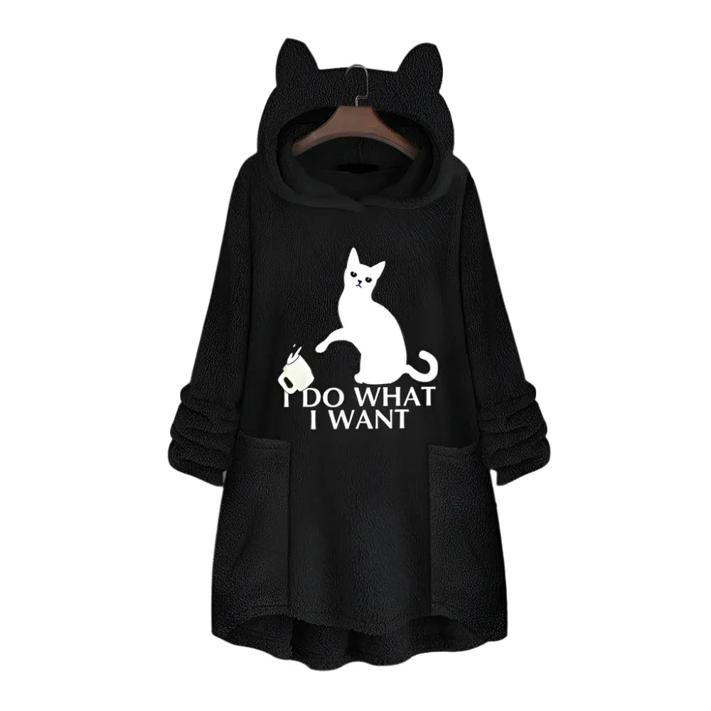 Damen Longpullover mit Katzenmotiv