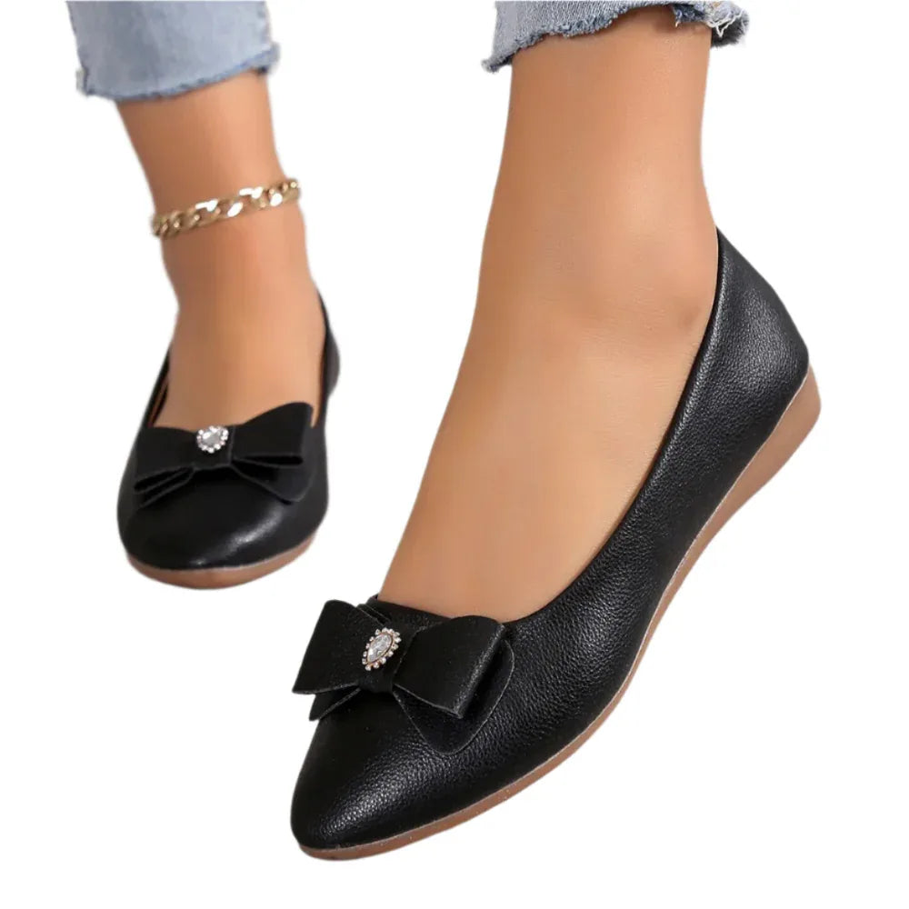 Chaussures plates à nœud papillon tendance décontractées à bout pointu pour femmes, chaussures d'été paresseuses