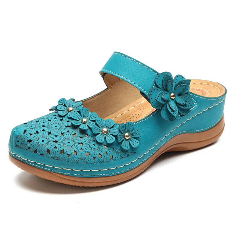 Chaussures d'été à fleurs vintage, sandales compensées pour femme