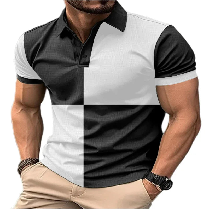 Freizeit Sport Kurzarm Polohemd mit Farbnähten und Umlegekragen Herrenbekleidung
