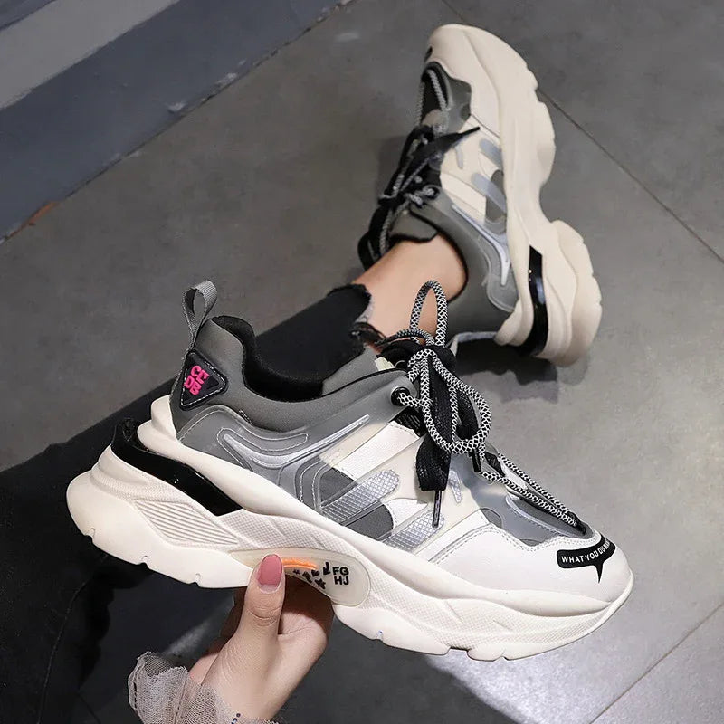 Chaussures de sport d'été à semelle épaisse et coupe haute pour femme