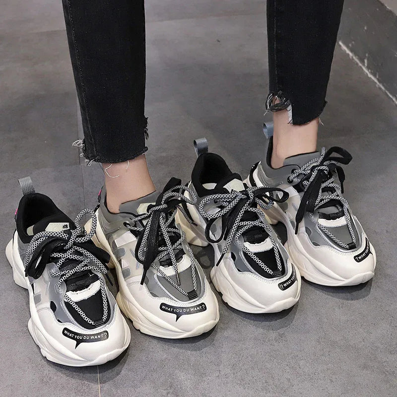 Chaussures de sport d'été à semelle épaisse et coupe haute pour femme