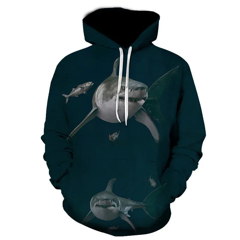 Pull à capuche unisexe requin coupe ample