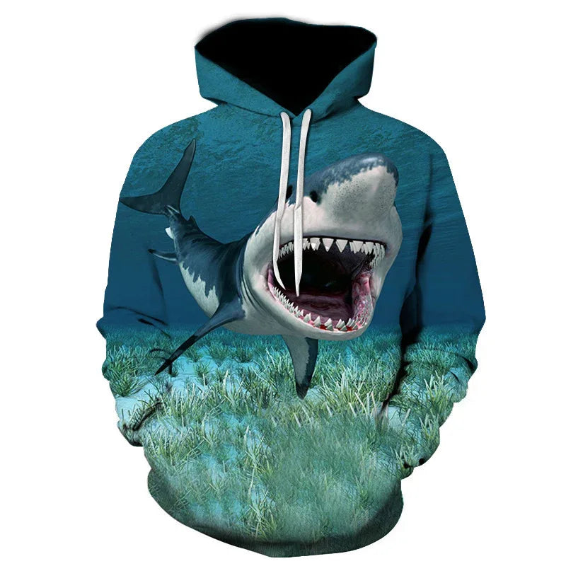 Pull à capuche unisexe requin coupe ample