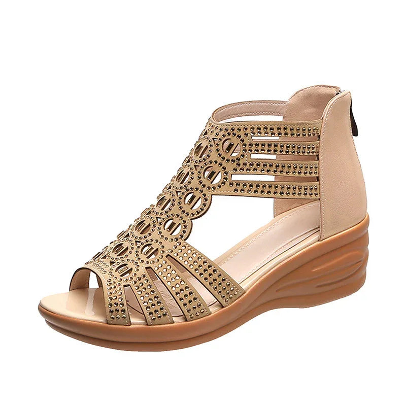 Bequeme Damen-Sandalen mit Reißverschluss und Absatz