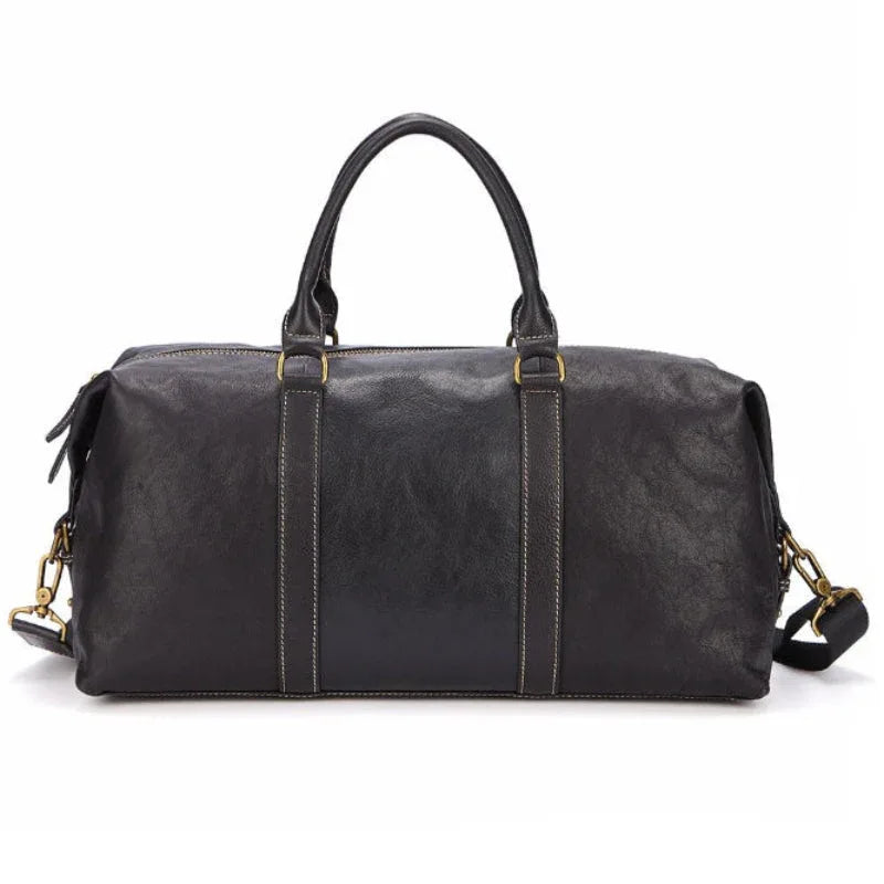 Sac de voyage du week-end grande capacité en cuir véritable avec bandoulière amovible