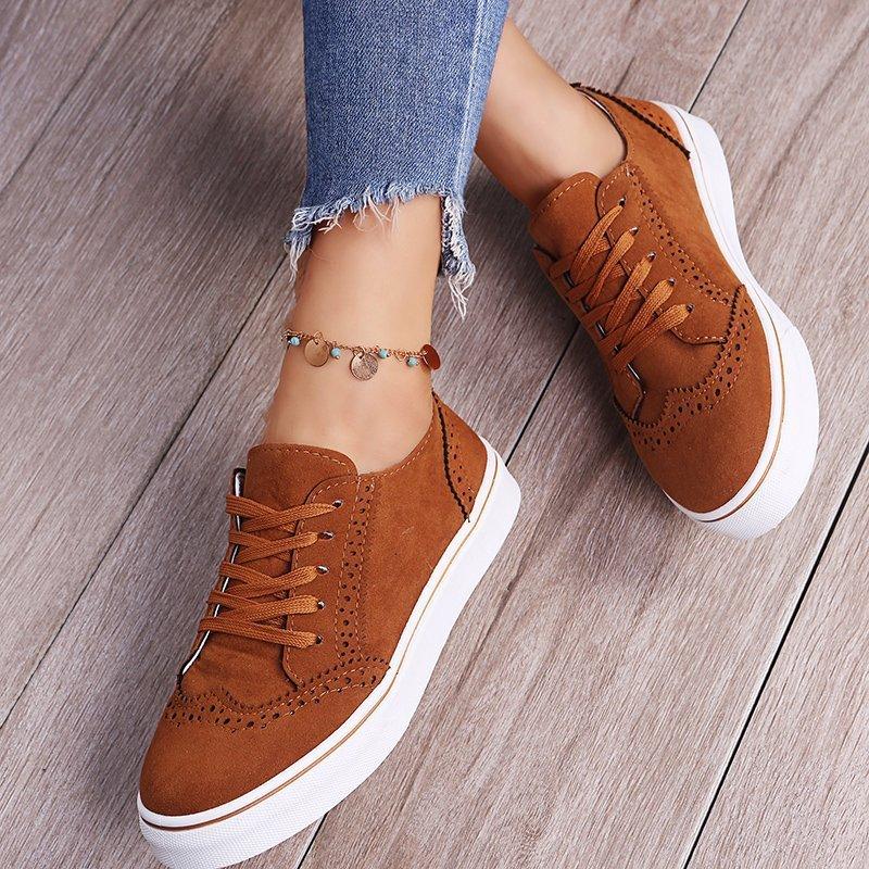 Damen-Schnürschuhe mit runder Zehenpartie und flachem Absatz
