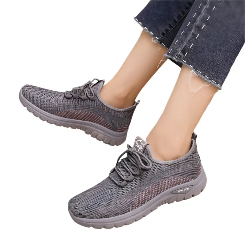 Chaussures pour femmes en maille respirante à bout rond, baskets d'extérieur