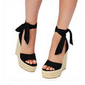 Sandalen Damen Sommer Keilabsatz mit Hanfseil-Sohle Plateau Schuhe