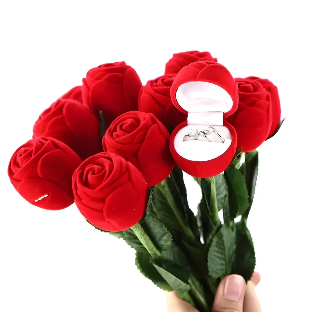 Romantische rote Rosenblüten-Ring-Geschenkbox für Jahrestag, Hochzeit, Antrag & Geschenke
