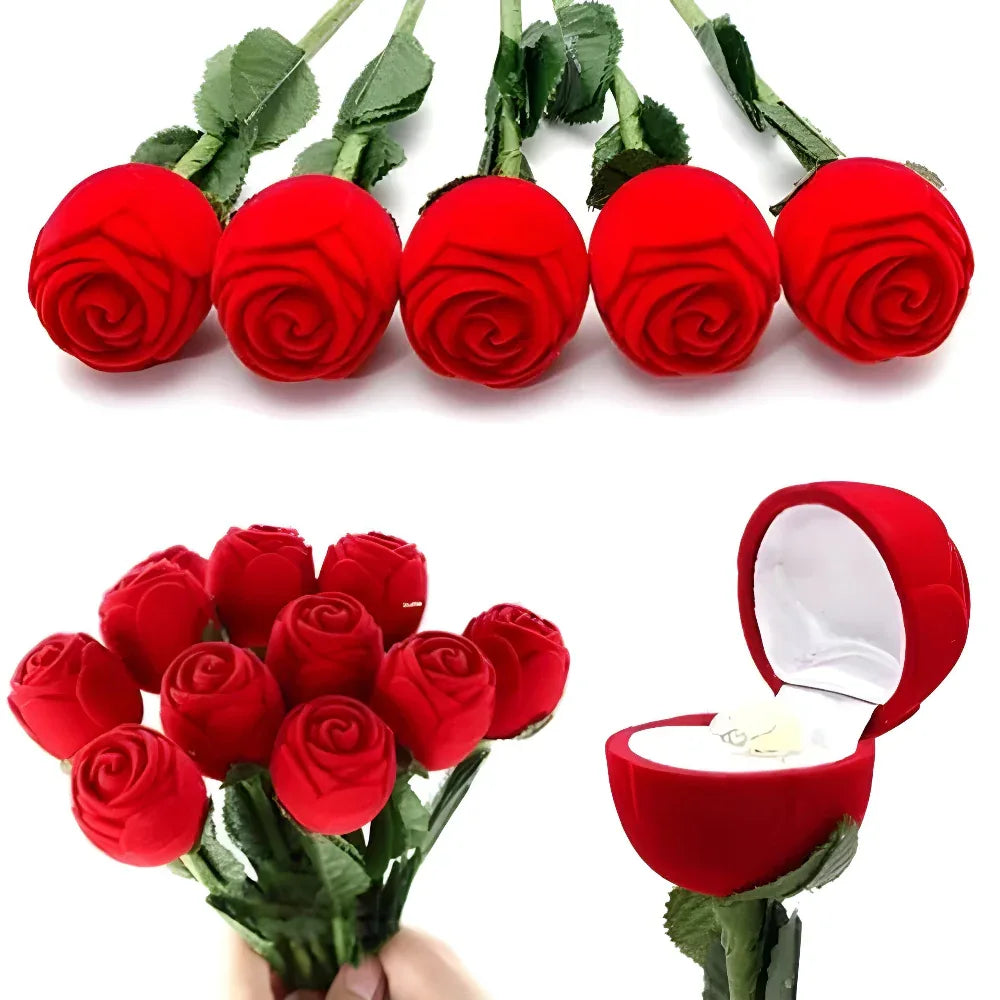 Romantische rote Rosenblüten-Ring-Geschenkbox für Jahrestag, Hochzeit, Antrag & Geschenke
