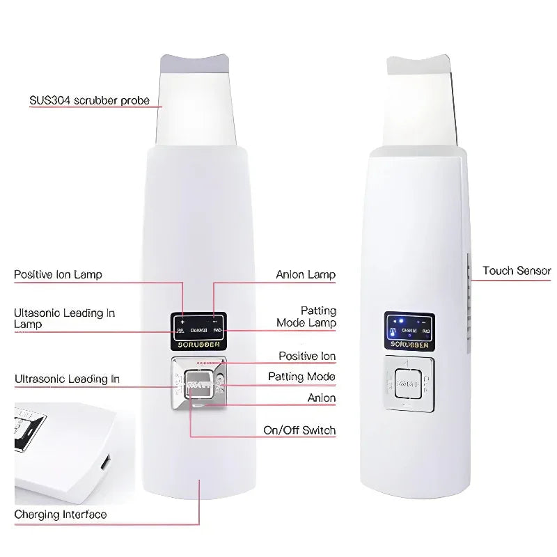 Nettoyant et exfoliant ultrasonique pour le visage, extracteur de points noirs et d'acné, masseur facial vibrant, appareil de beauté peeling par ultrasons