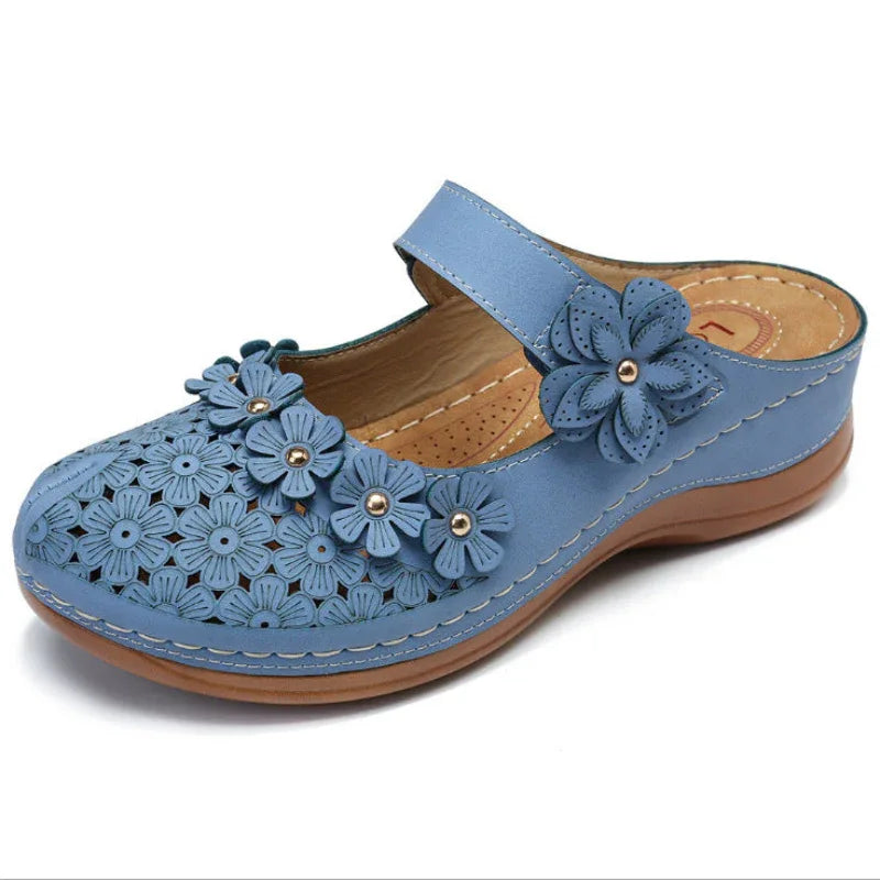 Chaussures d'été à fleurs vintage, sandales compensées pour femme
