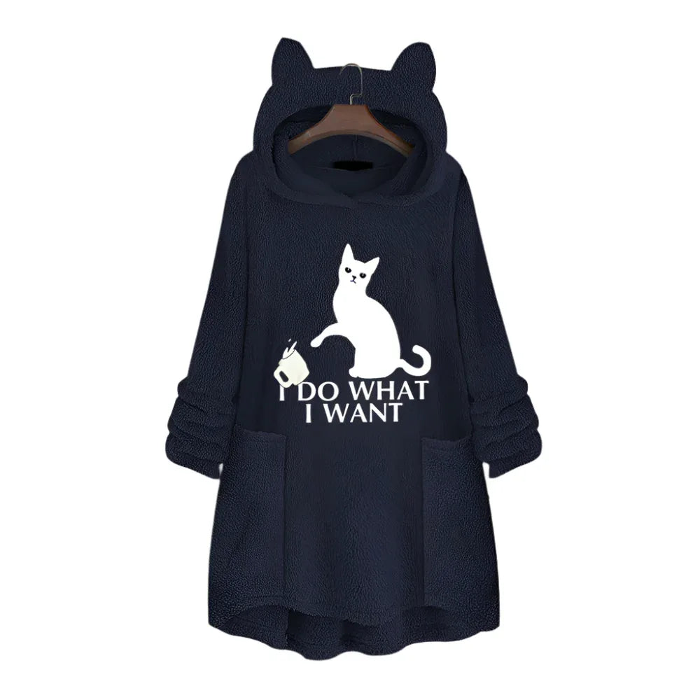 Damen Longpullover mit Katzenmotiv