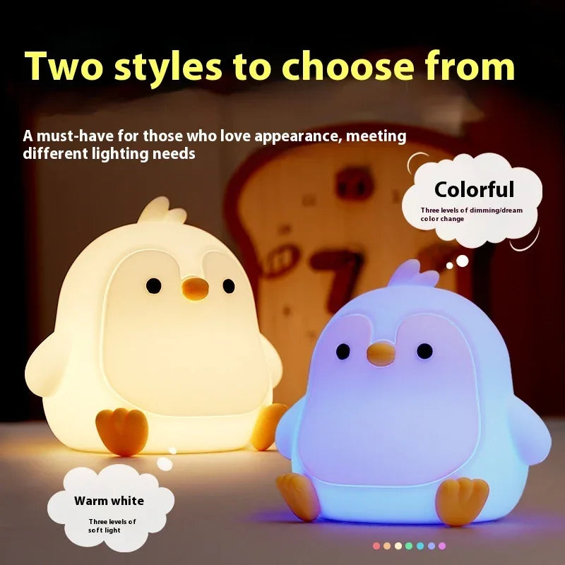 Lampe de Chevet de Table en Silicone Bébé Pingouin Petite Veilleuse de Chambre