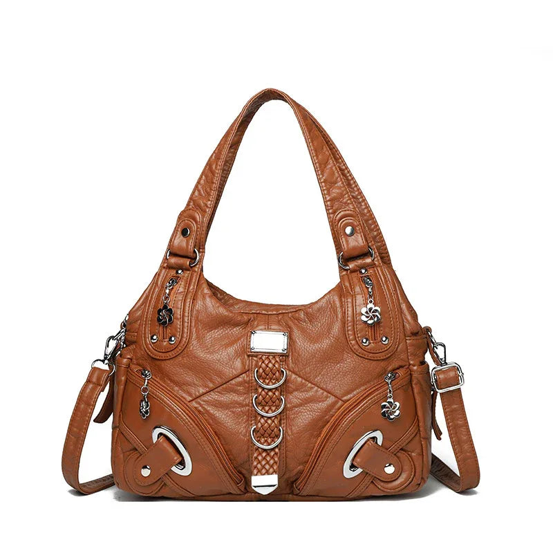 Sac à bandoulière pour femme grande capacité en cuir lavé