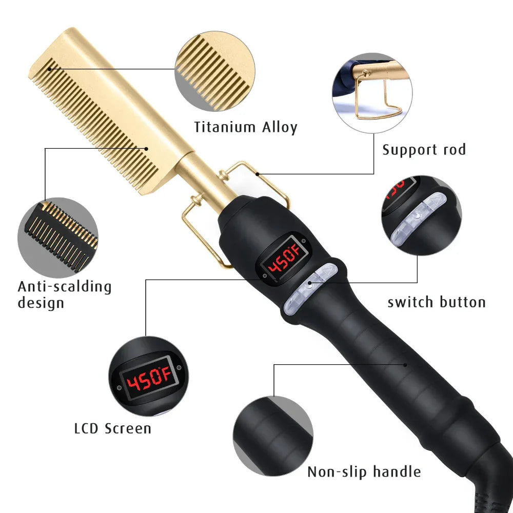 Multifunktionaler 3-in-1-Haarglätter-Lockenstab-Bartkamm