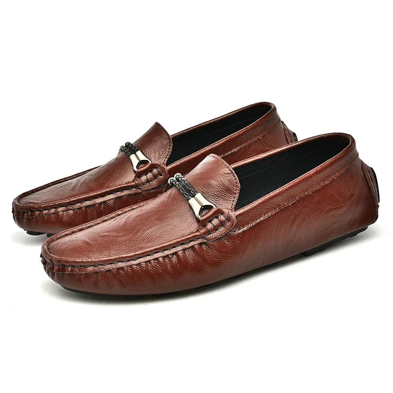 Chaussures décontractées grande taille en peau de vache pour hommes, mocassins britanniques à enfiler