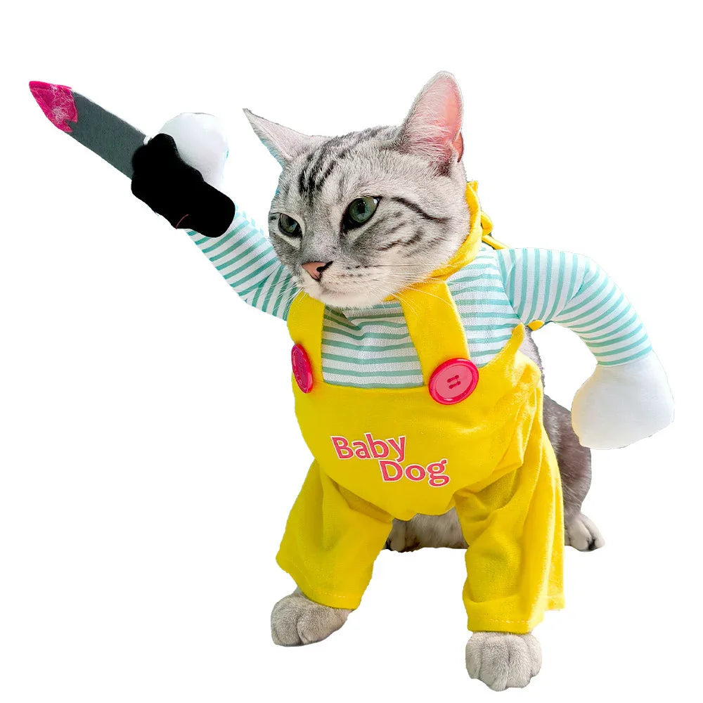 Lustiges kreatives Katzen-Haustier-Messer-Attentäter-Kostüm-Bekleidung