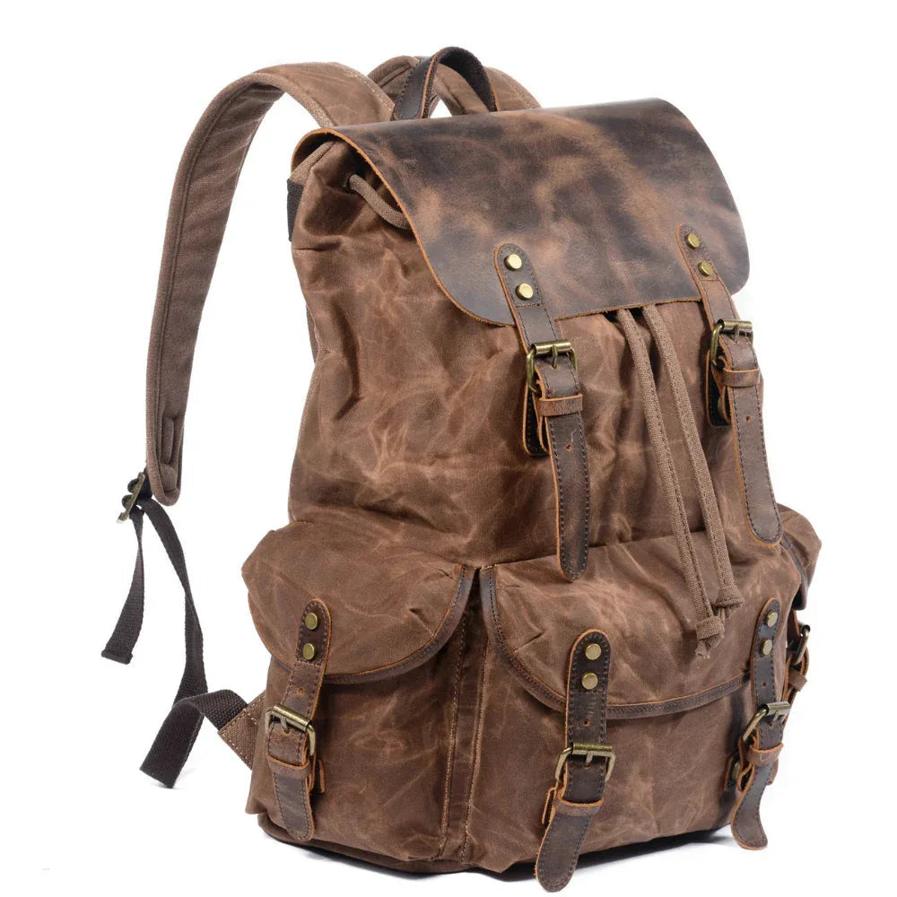 Studenten Rucksack Retro Rucksack Kordelzug Herren Ölwachs Canvas Tasche