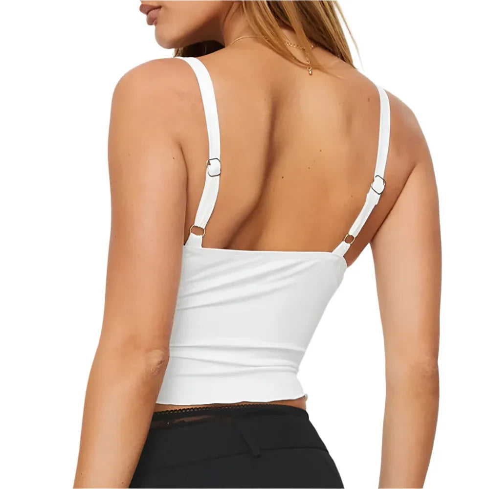 Caraco dos nu noué pour femme, top bandeau taille ajustée à bords ondulés