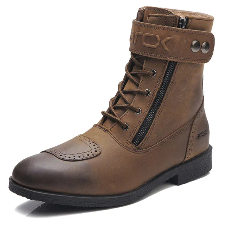 Bottes en cuir avec fermeture éclair latérale pour hommes, chaussures de moto