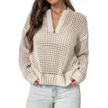 Mode Damen Pullover Reißverschluss Halb-Cardigan Aushöhl-Pullover