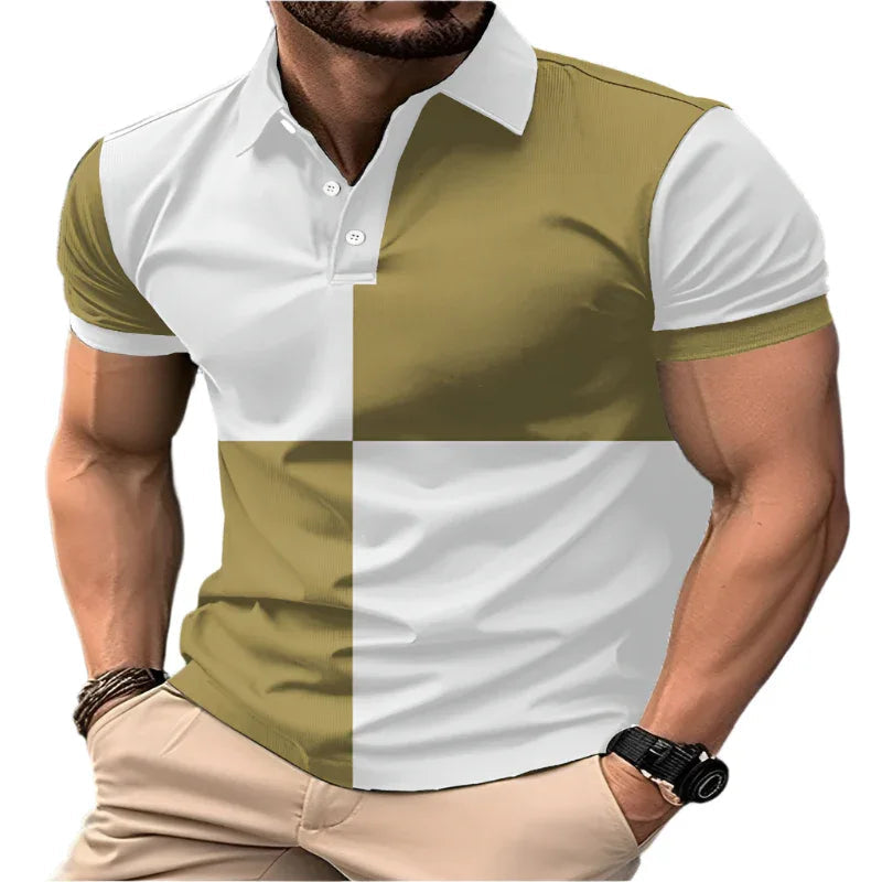 Freizeit Sport Kurzarm Polohemd mit Farbnähten und Umlegekragen Herrenbekleidung