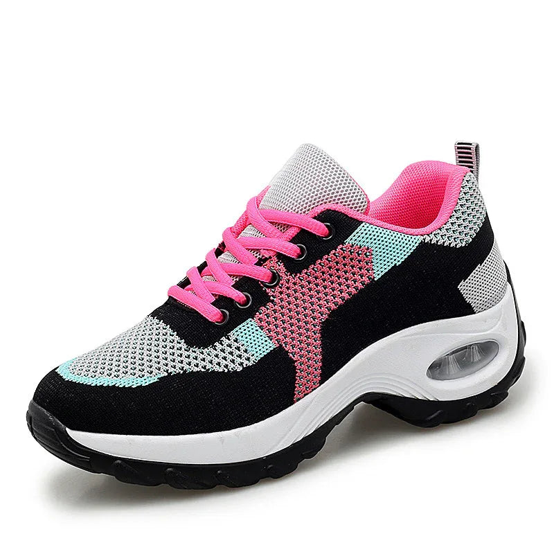 Chaussures de course pour femme, en PU avec semelle coussinée, confortables et respirantes