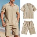 Ensemble de vêtements d'été décontracté en lin ample et respirant pour hommes, comprenant une chemise à manches courtes et un short