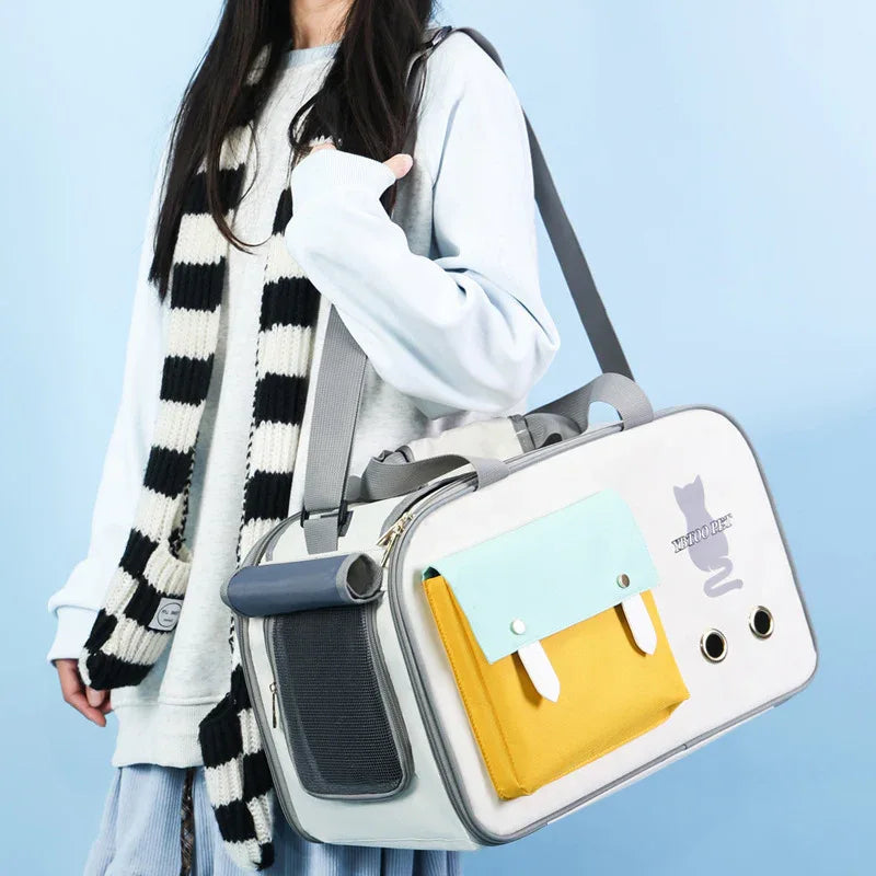 Sac à bandoulière portable d'extérieur pour animaux de compagnie Grande capacité Sac de transport pour chat respirant