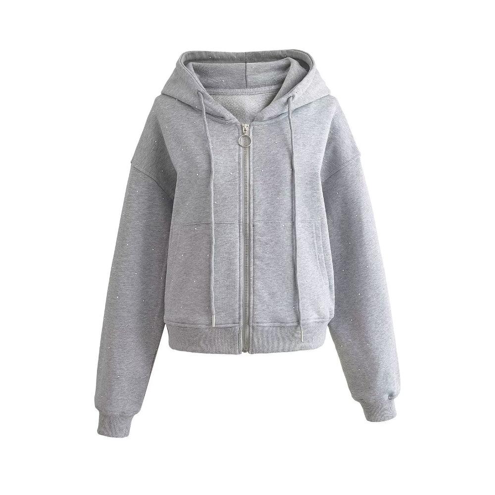 Damen-Hoodie mit Sternen-Strass und Kordelzug