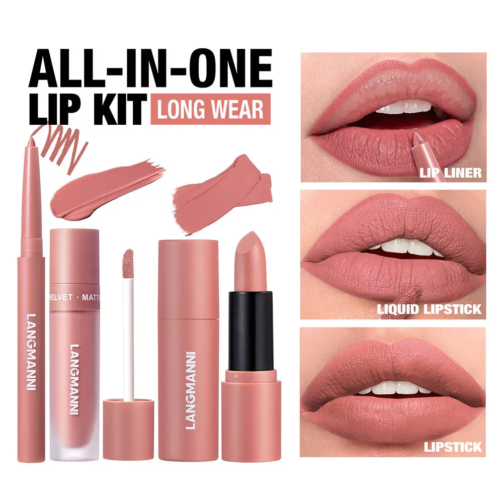 6 Farben Lipliner Flüssiger Lippenstift & Lippenstift 3-teiliges Set