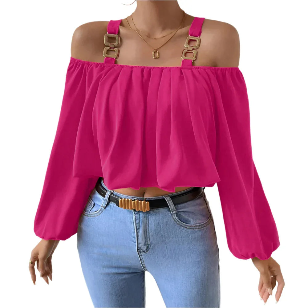 Damen-Cropped-Top mit Laternenärmeln
