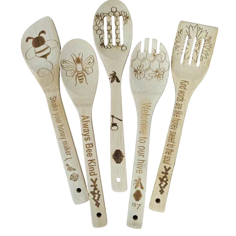 Ensemble de 5 ustensiles de cuisine en bambou