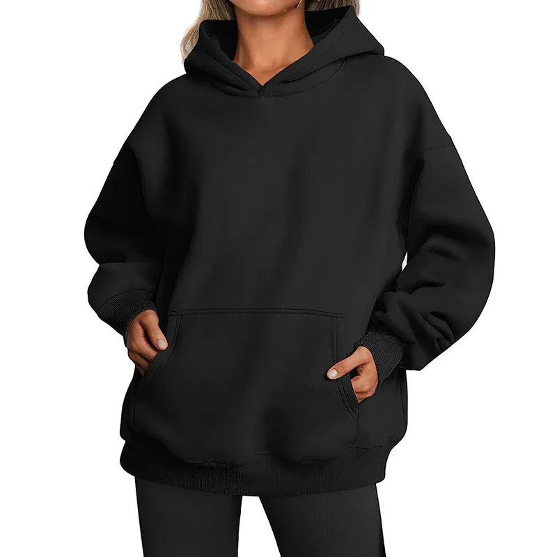 Sweat-shirts à capuche solides pour femmes avec poches, pull à capuche oversize, vêtements pour femmes
