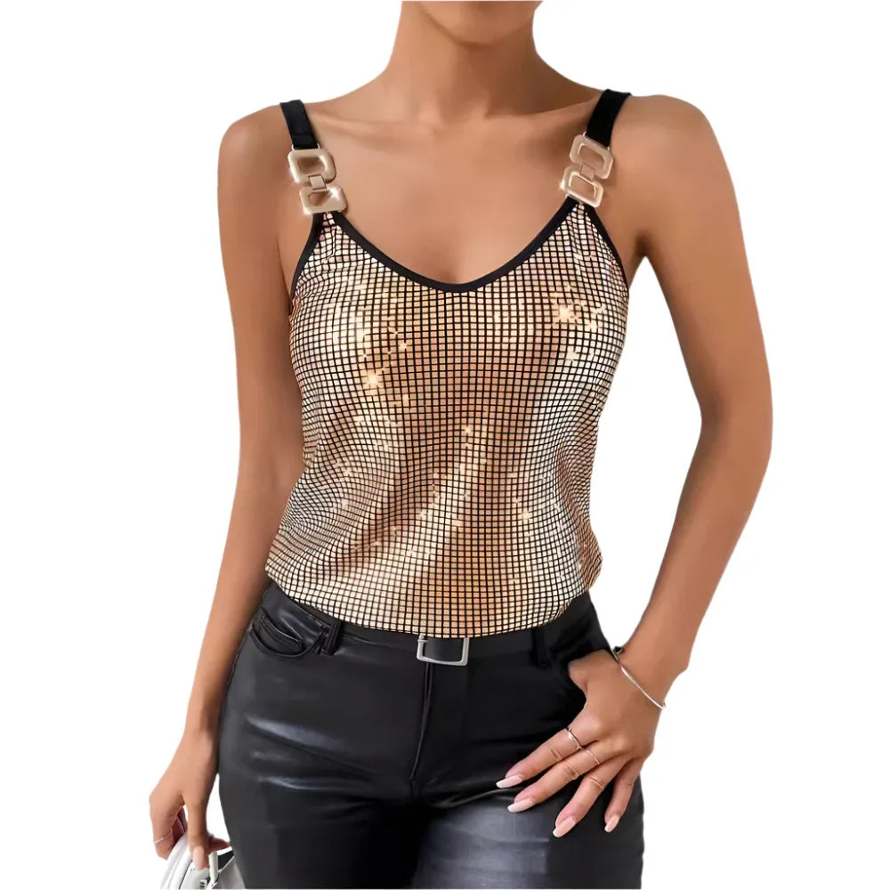 Sommer Pailletten Neckholder-Kettentop Damenbekleidung