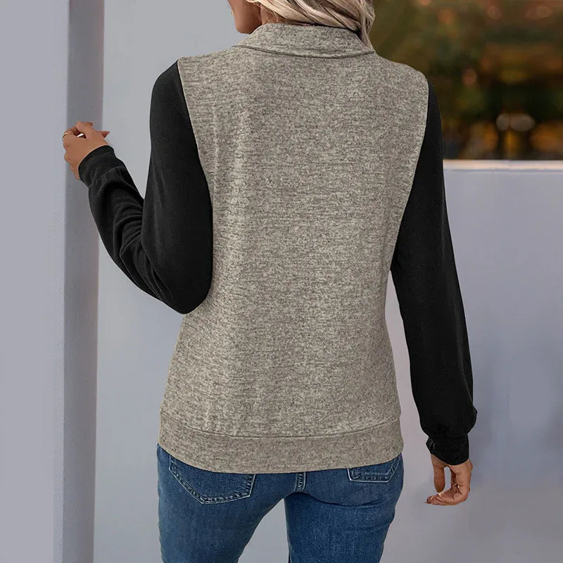 Damen-Cardigan mit farbigen Knopfdetails, Stehkragen und Nähten